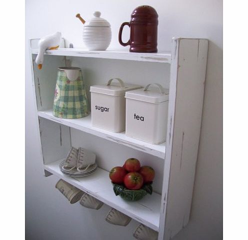 Large 60cm Shabby Chic Shelving with Cup Hooks, Kitchen Shelves, Bedroom Shelves, Bathroom Shelves, Spice Rack, Bookcase.