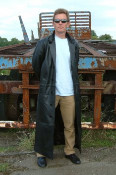 Woodland Leather Black leather full length Trenchcoat.