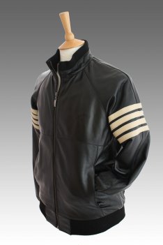 Woodland Leather Black leather stripes Bomber Jacket