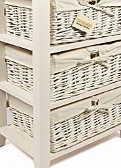 Woodluv  3 Drawer Wooden Storage Cabinet with Wicker Drawers/ Baskets-Bedroom/ Bathroom, White