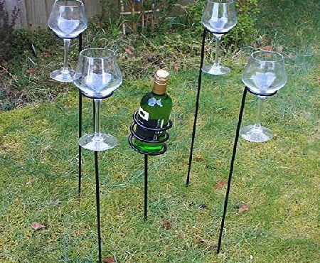 Woodside Outdoor Picnic BBQ Barbecue Wine Bottle amp; Glass Holder Stake Set