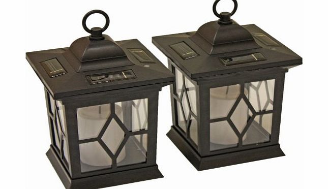 Woodside  2 X SOLAR POWERED FLICKERING HANGING CANDLE LANTERNS/LAMP/COACH LIGHT