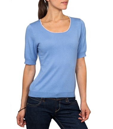 Wool Overs Ladies Cornflower Blue Silk and Cotton T-Shirt