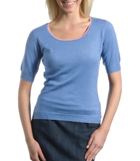 Wool Overs Womens Cornflower Blue Silk and Cotton T-Shirt
