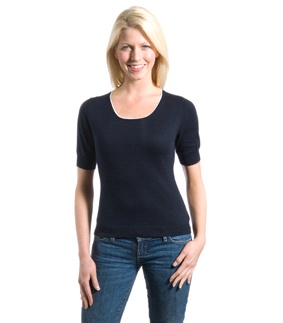 Woolovers Blue and White Silk and Cotton T-Shirt Jumper 3682