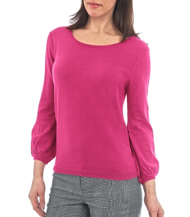 Cerise Silk and Cotton Blouse Sleeved Sweater