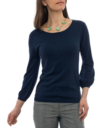 Navy Silk and Cotton Blouse Sleeved Jumper