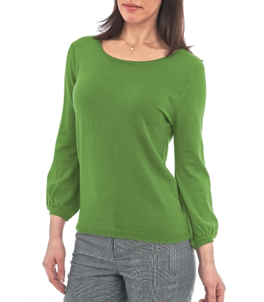 Woolovers Pea Green Silk and Cotton Blouse Sleeved Jumper