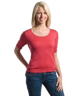 Woolovers Rich Rose Silk and Cotton Red T-Shirt Jumper 2609