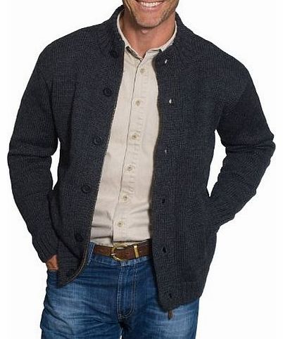 Woolovers Wool Overs British Wool Mens Zip and Button Chunky Cardigan Charcoal Extra Large
