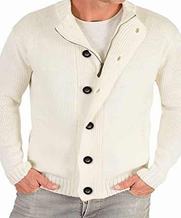 Woolovers Wool Overs British Wool Mens Zip and Button Chunky Cardigan Cream Extra Large