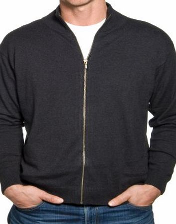 Woolovers Wool Overs Mens Cashmere amp; Cotton Zip Cardigan Charcoal Medium