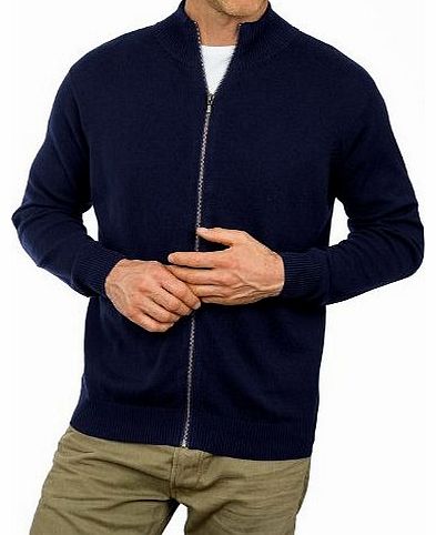 Wool Overs Mens Cashmere & Cotton Zip Cardigan Classic Navy Large