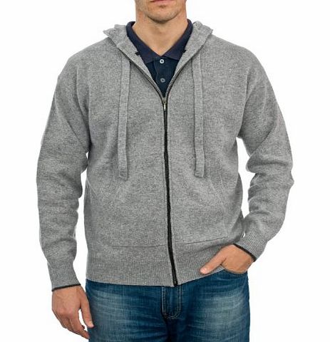 Woolovers Wool Overs Mens Lambswool Hooded Jumper Flannel/Charcoal Extra Extra Large