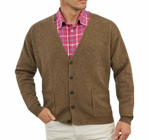 Woolovers Wool Overs Mens Lambswool V Neck Cardigan Wooded Extra Small