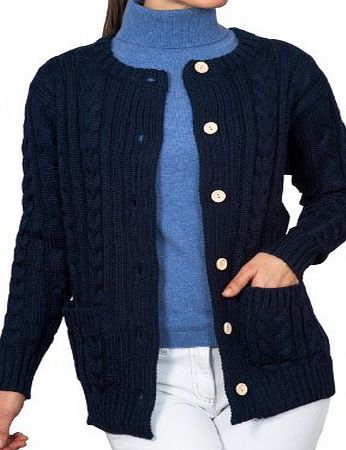 Woolovers Wool Overs Womens British Wool Aran Cardigan Navy Large