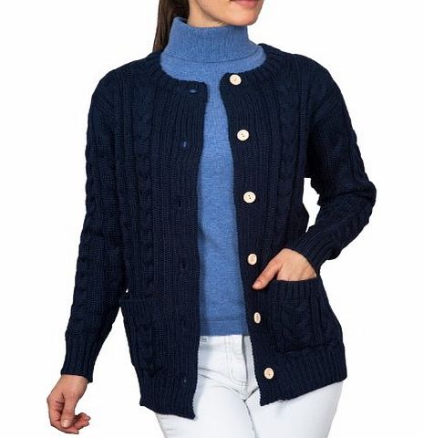 Woolovers Wool Overs Womens British Wool Aran Cardigan Navy Medium
