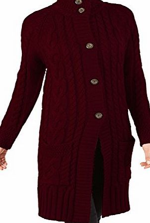 Woolovers Wool Overs Womens British Wool Aran Coat Cardigan Burgundy Small