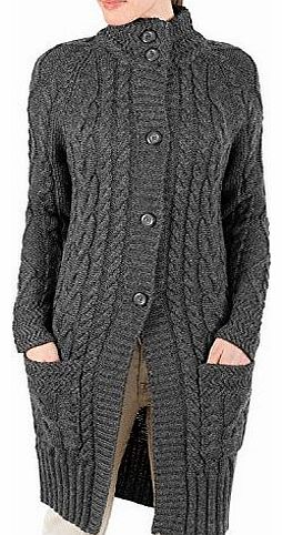 Wool Overs Womens British Wool Aran Coat Cardigan Charcoal Medium