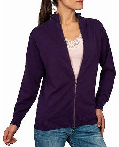 Wool Overs Womens Cashmere & Cotton Zip Cardigan Blueberry Large