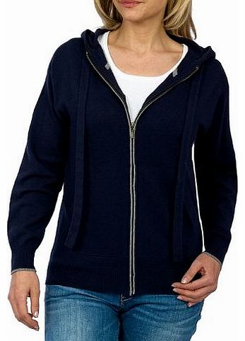 Wool Overs Womens Cashmere & Cotton Zip Hooded Cardigan Classic Navy Medium
