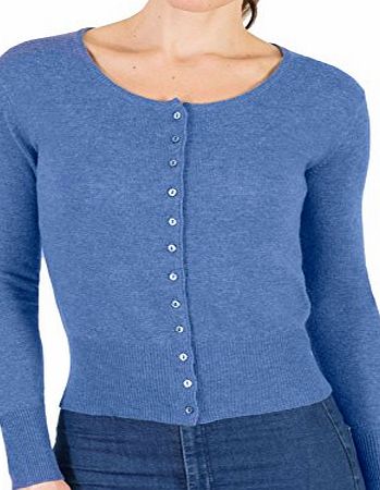 Wool Overs Womens Cashmere & Merino Classic Cropped Crew Cardigan Bluebell Extra Large