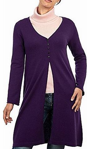 Wool Overs Womens Cashmere & Merino Extra Long V Neck Cardigan Blueberry Small