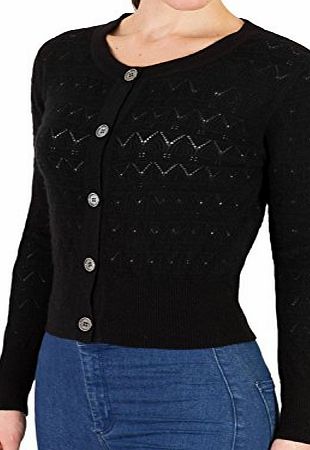 Woolovers Wool Overs Womens Cashmere amp; Merino Knitted Pointelle Cardigan Black Medium