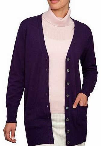 Wool Overs Womens Cashmere & Merino Original Long Vee Cardigan Blueberry Medium
