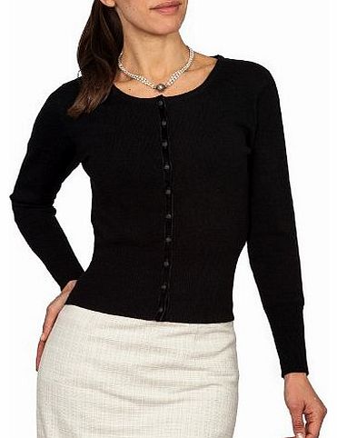 Wool Overs Womens Cashmere & Merino Trimmed Girly Crop Cardigan Black Small