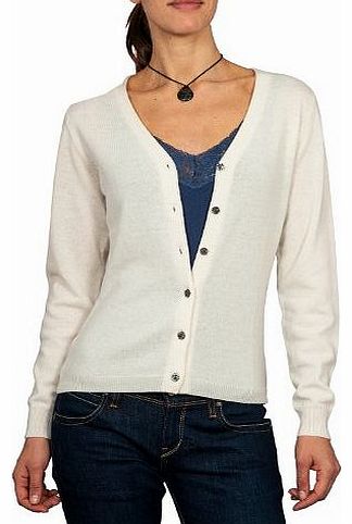 Wool Overs Womens Cashmere & Merino Versatile V Neck Cardigan Cream (Winter White) Medium