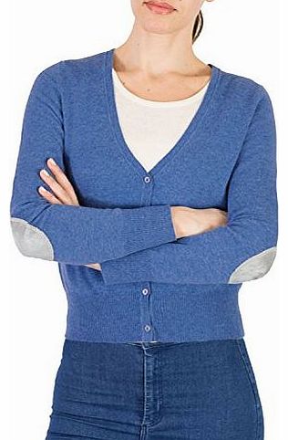 Wool Overs Womens Cropped Elbow Patch Cardigan Bluebell Small