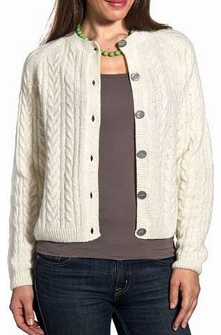 Woolovers Wool Overs Womens Lambswool Cable Crew Cardigan Cream (Winter White) Medium