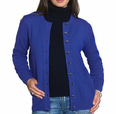 Woolovers Wool Overs Womens Lambswool Crew Neck Cardigan Royal Blue Medium