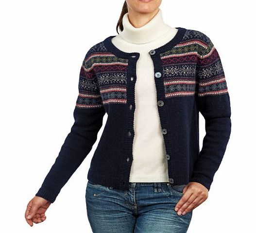 Woolovers Wool Overs Womens Lambswool Fair Isle Cardigan Navy (Nautique) Large