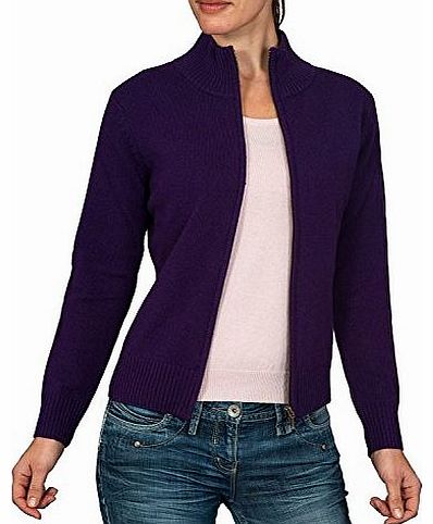 Wool Overs Womens Lambswool Shaped Zip Cardigan Blueberry Extra Large