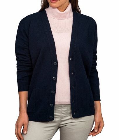 Woolovers Wool Overs Womens Lambswool V Neck Cardigan Navy Extra Large