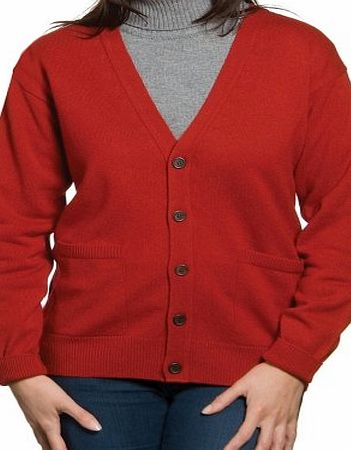 Woolovers Wool Overs Womens Lambswool V Neck Christmas Cardigan Red Small