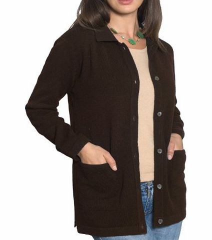 Woolovers Wool Overs Womens Oxford Collar Cardigan Chocolate Small