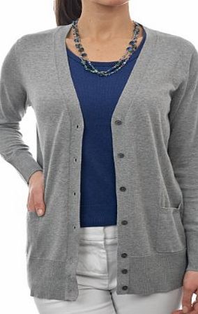 Woolovers Wool Overs Womens Silk amp; Cotton Classic Long V Neck Cardigan Flannel Grey Large