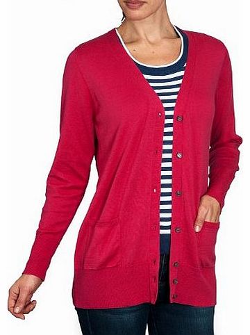 Wool Overs Womens Silk & Cotton Classic Long Vee Cardigan Rich Rose Large