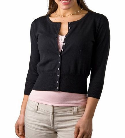 Woolovers Wool Overs Womens Silk amp; Cotton Cropped Crew Cardigan Black Large