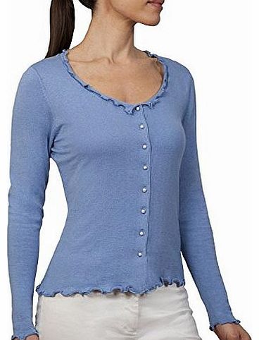 Wool Overs Womens Silk & Cotton Fancy Frill Cardigan Cornflower Small