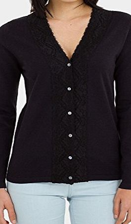 Woolovers Wool Overs Womens Silk amp; Cotton Lace Trimmed V Neck Cardigan Black Medium