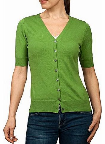 Wool Overs Womens Silk & Cotton Short Sleeved Cardigan Pea Green Small