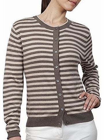 Wool Overs Womens Silk & Cotton Stripy Summer Cardigan Brown Marl/Linen Medium