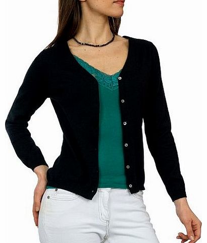 Wool Overs Womens Silk & Cotton V Neck Cardigan Black Large