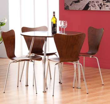 World Furniture Tango Dining Set in Walnut with 4 Chairs