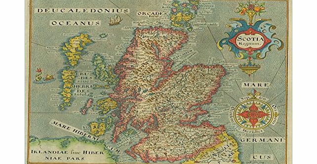 World of Art ANTIQUE MAP of SCOTLAND from 1637 250gsm Art Card Gloss A3 Reproduction Print