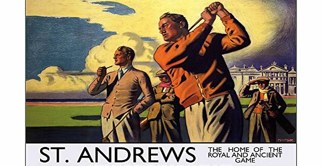 World of Art Vintage Travel amp; Golf SCOTLAND for ST. ANDREWS. THE ANCIENT HOME OF THE GAME 250gsm ART CARD Gloss A3 Reproduction Poster